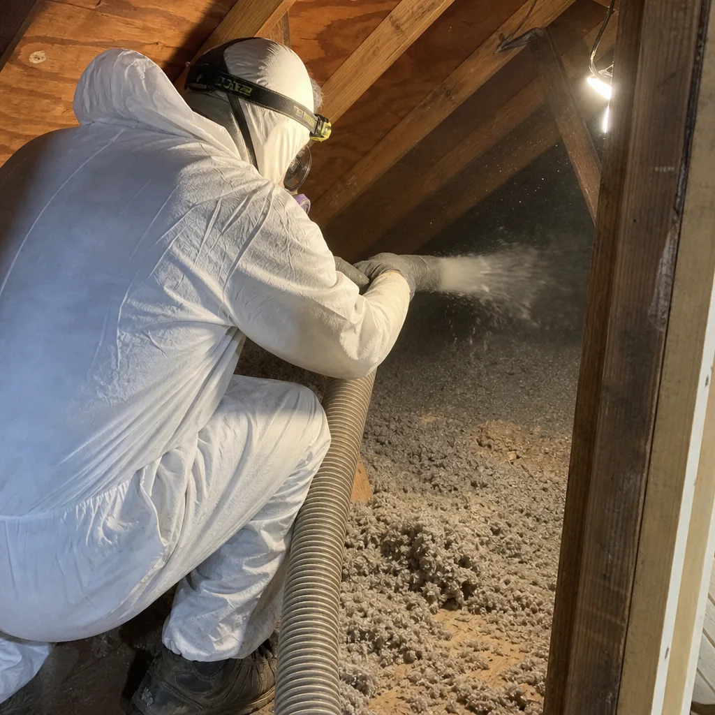 Contractor using professional equipment for efficient ceiling insulation removal